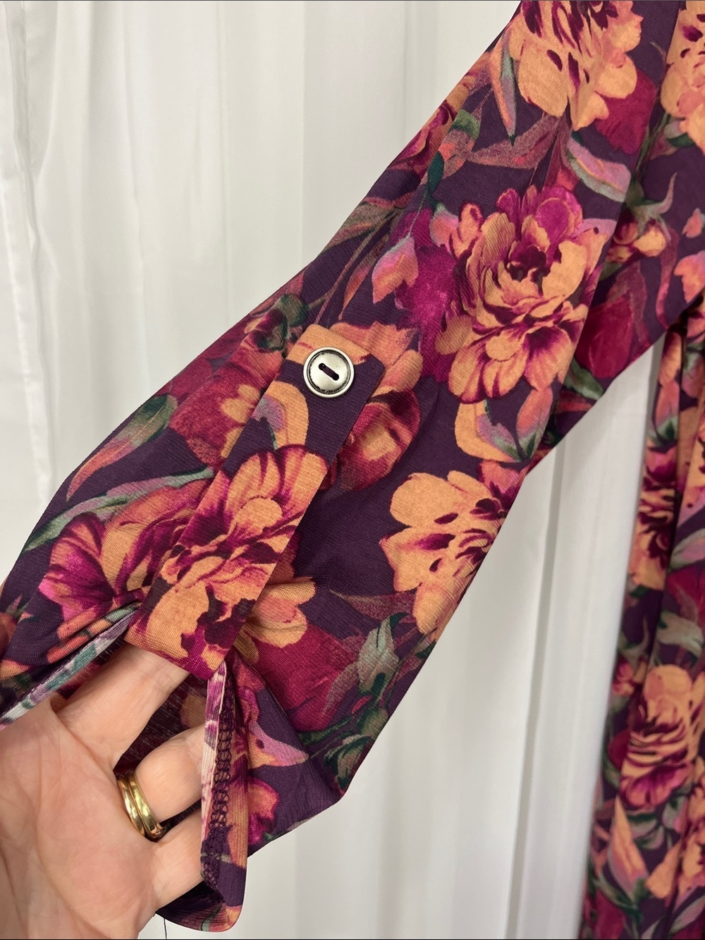 Dear Scarlett Duster/Kimono M Wine Peach Long Lines Open Front 3/4 Roll Tab NWT - Picture 4 of 10